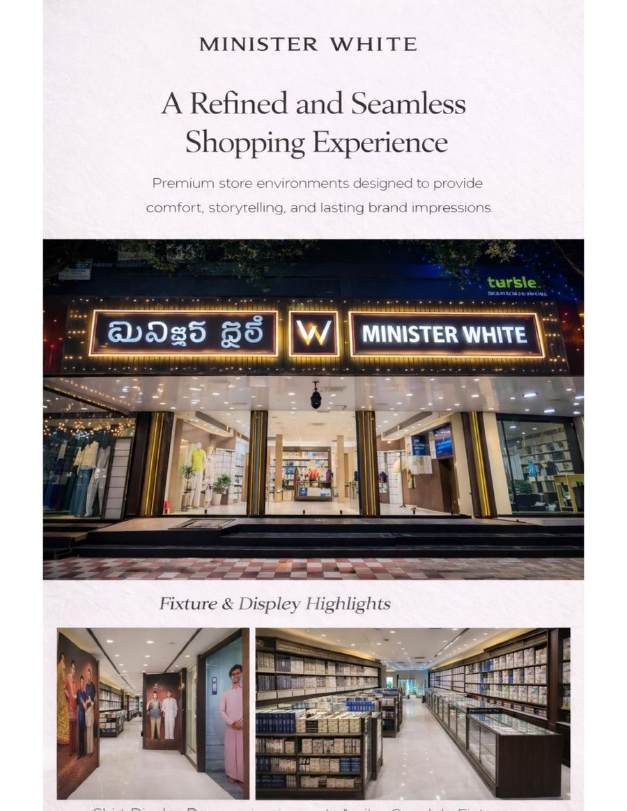 Minister White storefront and street presence designed by Avinya Furnitures