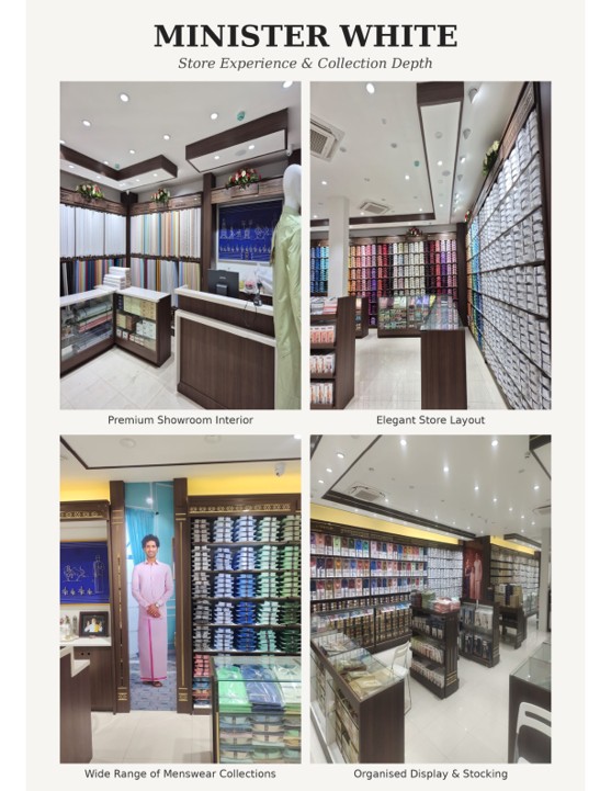 Minister White storefront and street presence designed by Avinya Furnitures